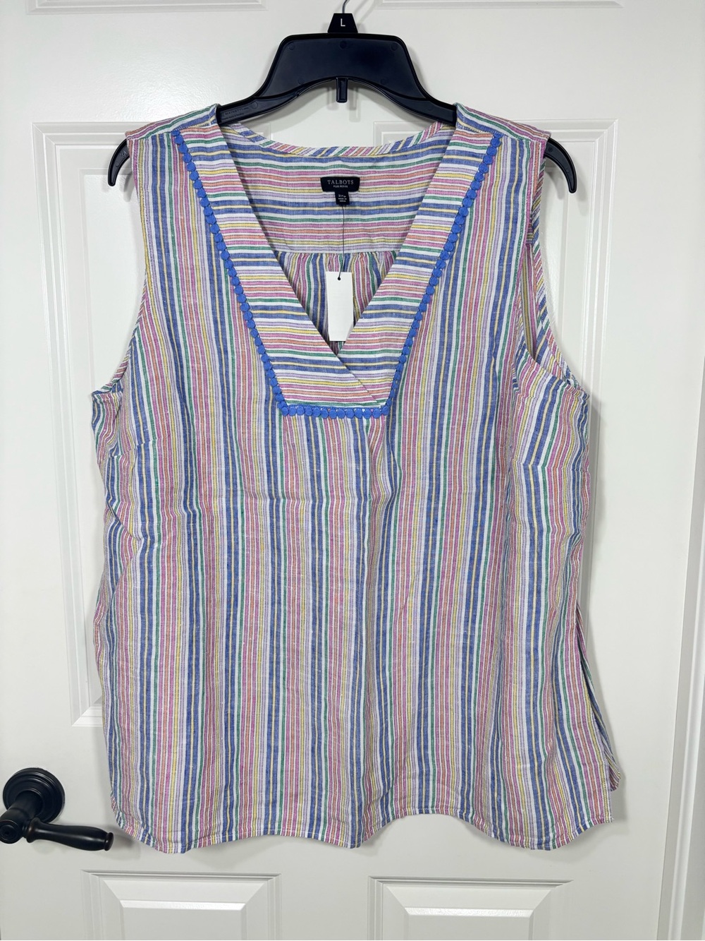 NWT Talbots Multicolor Striped V-Neck Sleeveless Linen Blend Blouse Women’s 2XP